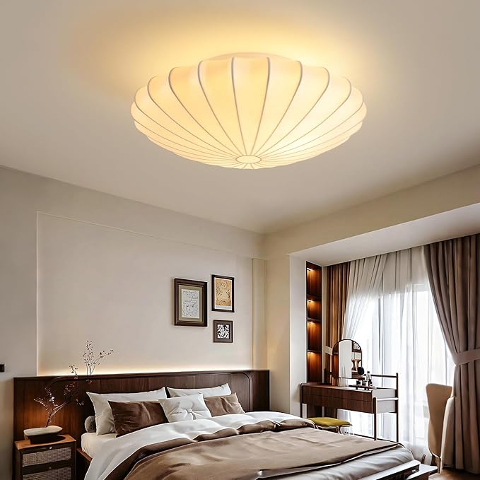 ziidoo 2-Light Semi Flush Mount Ceiling Light,15.7in White Imitation Silk Wabi Sabi Round Lantern 3000K Modern Close to Ceiling Light fixtures for Bedroom Living Room Entryway Hallway