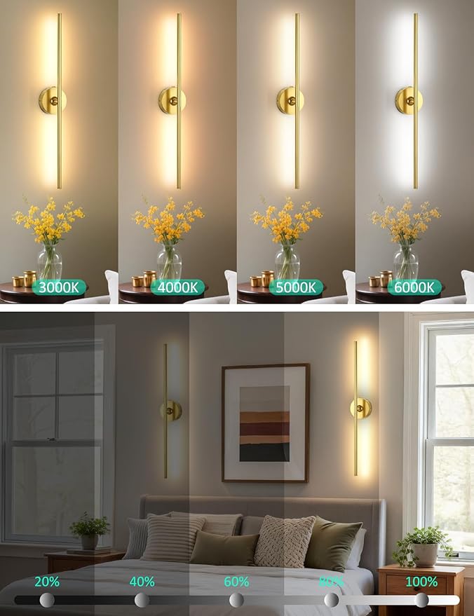 Battery Operated Wall Sconces Set of 2: 10000mAh Rechargeable Wall Lights for Living Room, 4CCT Dimmable LED Wireless Wall Lamp 360° Rotate Modern Home Decor for Bedroom Hallway Picture Lighting