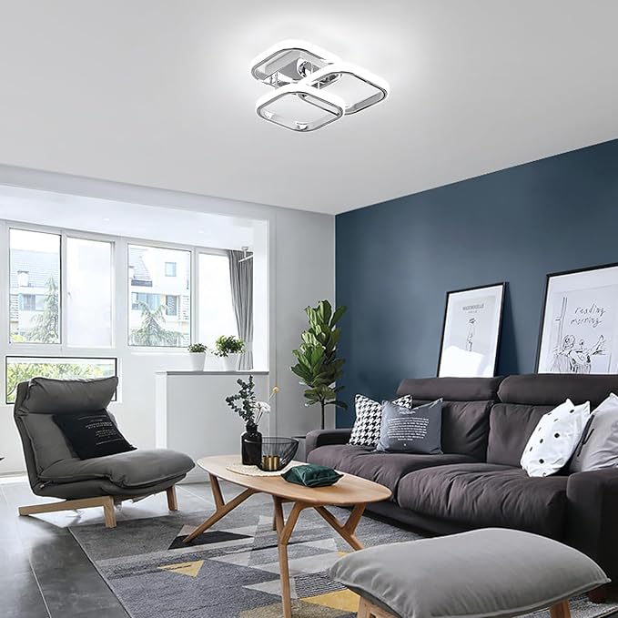 EIDISUNY Modern LED Ceiling Lights, 36W Square Ceiling Lights Fixture LED for Hallway Office Bedroom Kitchen Living Room Lamp Dining Room - Chorme (Cool White Light 6000K)