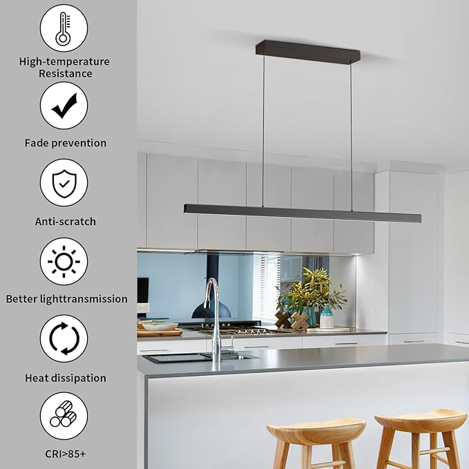 LED Linear Pendant Lights, 47in Island Lighting Fixture 3000k-6000K Dimmable, Chandelier Lamp for Kitchen Dining Room Pool Table Office Bar Garage Workbench