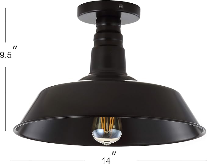JONATHAN Y 14" Oil Rubbed Bronze Industrial LED Semi Flush Mount Ceiling Light for Porch, Kitchen, Entryway, Modern Farmhouse Iron Fixture, White Metal Shade, LED Bulb Included (JYL9516A)