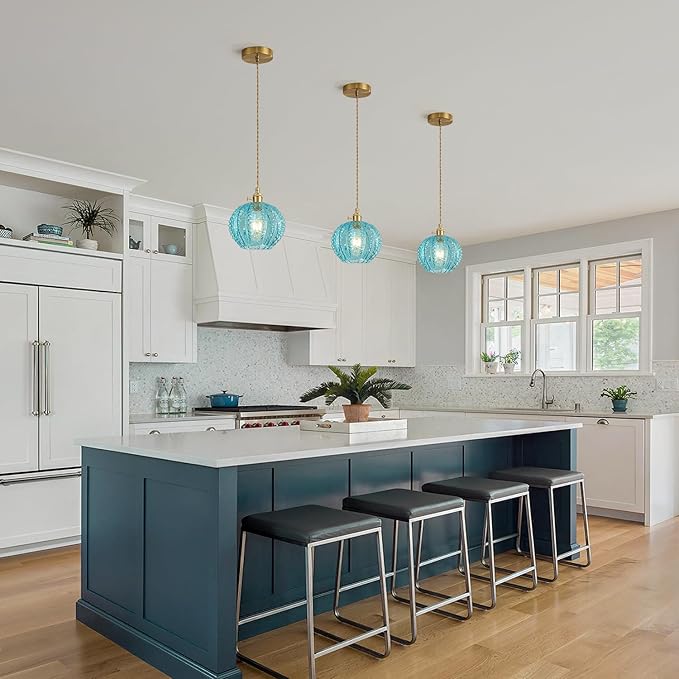 Blue Vintage Glass Ceiling Pendant Light Modern Small Globe Pendant Lights Hanging Light Fixture Applicable Staircases Lighting for Kitchen Sink Dining Room Bedroom Dining Room