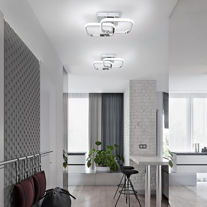 CANEOE 2 Packs Led Ceiling Light Fixture,Modern Hallway Light Fixtures Ceiling Lighting,Square Close to Ceiling Lights for Bathroom Bedroom Kitchen Balcony Stair Small Hallway Lamp (Chrome)