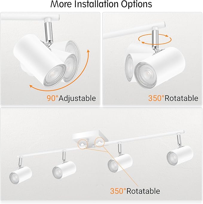 4 Light Track Lighting Fixtures Ceiling, Matte White Track Lights Ceiling with Flexibly Rotatable Light Heads, Modern LED Track Light kit for Kitchen/Hallway, GU10 Bulb Not Included