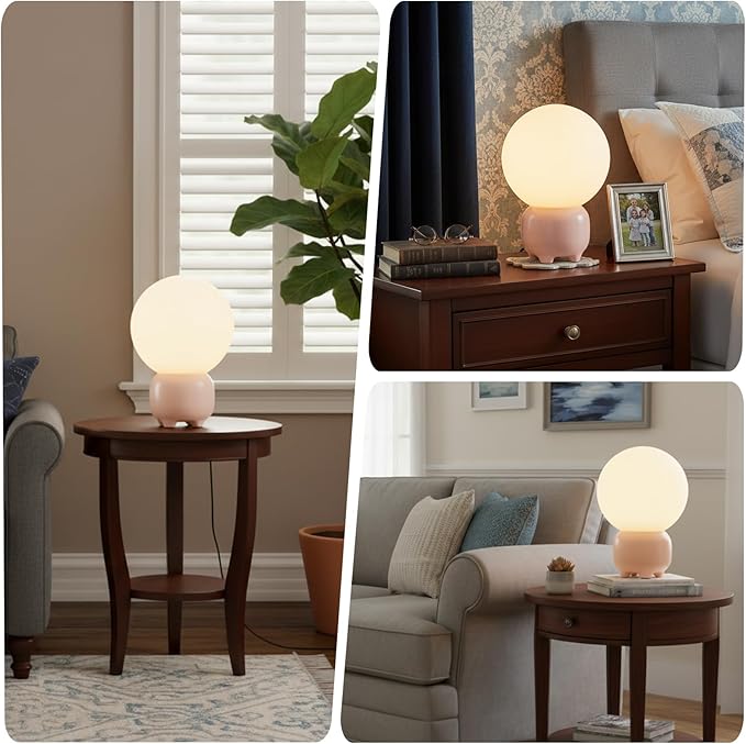 Arturesthome Small Boho Table Lamp for Living Room,Bedroom Side/End Table Side Table LED Lamp Shade for Reading Study Pink