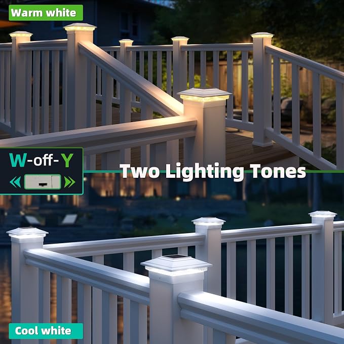Solar Post Cap Lights Outdoor 16pack, Waterproof Fence Post Solar Lights for 4x4 5x5 6x6 Wood/Vinyl Posts, White Deck Post Lights with 2 Color Modes Decorate Garden Patio Porch Backyard