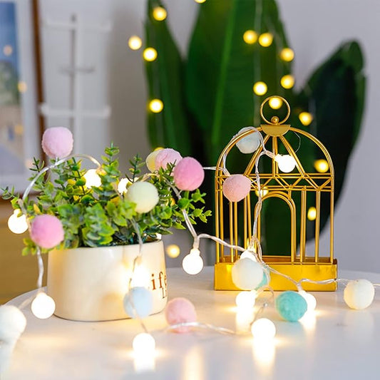 ChiRee Pom Poms Fairy Lights - 6.56 Feet, 20 LED, Battery Operated, Warm White Globe Lights for Home, Bedroom, Kids Playhouse, Holiday, Christmas