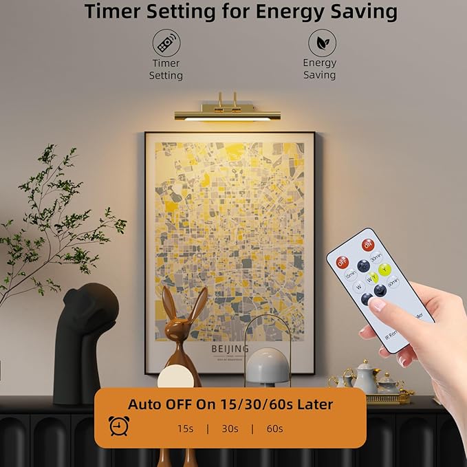 Picture Light,Wireless Rechargeable Gallery Light with Remote,5000mAh Dimmable Painting Rechargeable Picture Lights for Wall,12 inch Metal Picture Lights for Art,Paintings,Mirror,Gold