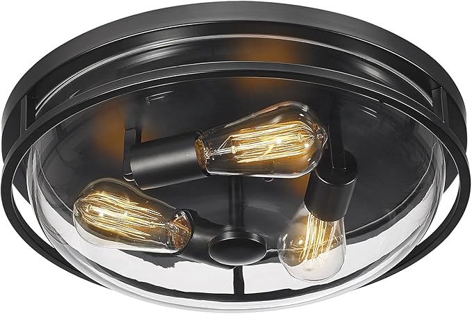 16 Inch Flush Mount Ceiling Light with Clear Glass Shade, 3-Light Indoor Outdoor Farmhouse Lighting Flush Mount Lights for Kitchen Bedroom Porch Living Dining Room(Large)