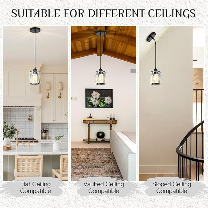 1-Piece Pendant Lights Kitchen Island, Elegant Modern Island Lights for Kitchen with Crystal Glass – Luxury Kitchen Hanging Light for Kitchen Island, Dining Table, Entryway, Restaurant