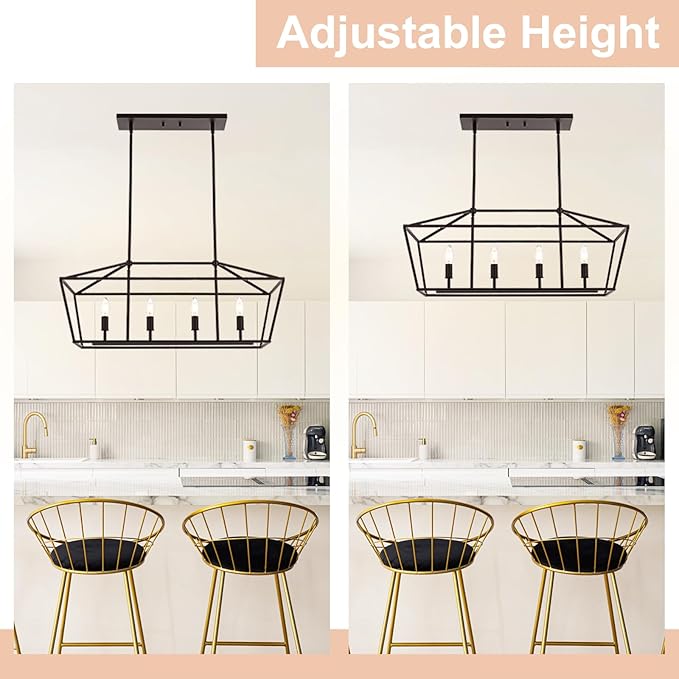4-Light Kitchen Island Lighting, Dining Room Farmhouse Lantern Chandelier for Over Pool Table Living Room, Pendant Light Fixtures E12 Bulb Base & Oil Rubbed Bronze