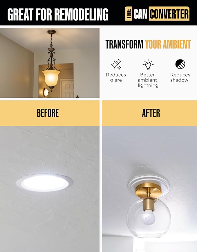 The Can Converter R4 Recessed Can Light Conversion Kit - Home Improvement for 4" Cans, Hardware Converter for Flush Mount Light, Hanging Pendant, & Light Fixture, up to 50 lb Capacity, UL Certified