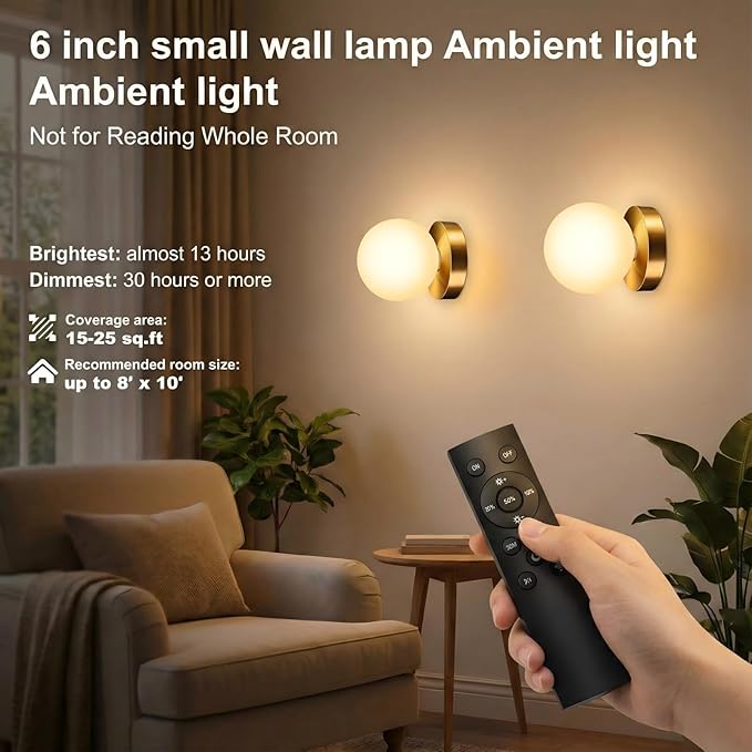 Battery Operated Wall Sconce Set of 2, Dimmable Wireless Gold Wall Lamp with 14000mAh Rechargeable Battery, Portables Cordless Wall Light Fixtures for Painting Living Room Bedroom Bathroom