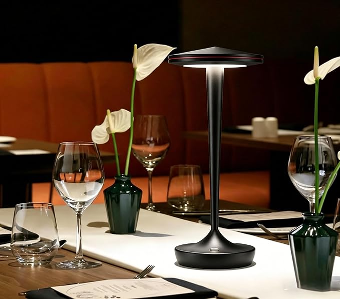 YHT 72Hrs Cordless Table Lamps Rechargeable, 6000mAh Battery Portable LED Touch Table Lamp, 3-Color Stepless Dimming, for Outdoor, Dinning, Patio, Restaurant, Kitchen (2 Black)