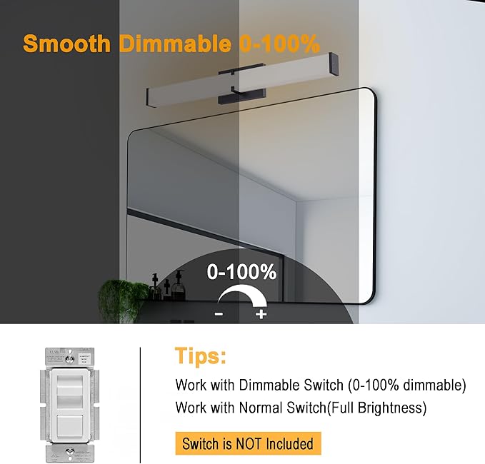 24.8Inch 2500LM Bathroom Light Fixtures 5CCT Optional, Black Modern LED Vanity Lights Clear Shade, Dimmable Bathroom Lighting Fixtures Over Mirror - ETL Listed