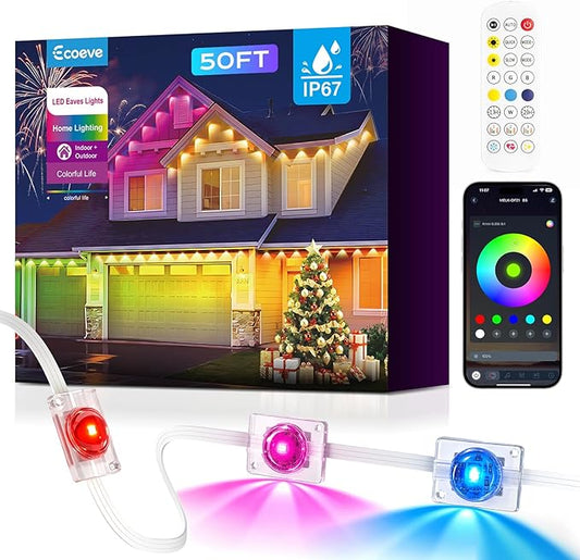 Permanent Outdoor Lights for House,50ft RGB+IC Lights with 16 Million Colors & 50 Scene Modes, App/Remote Control, IP67 Waterproof, DIY Music Sync, for Christmas, Holiday & Party Decor