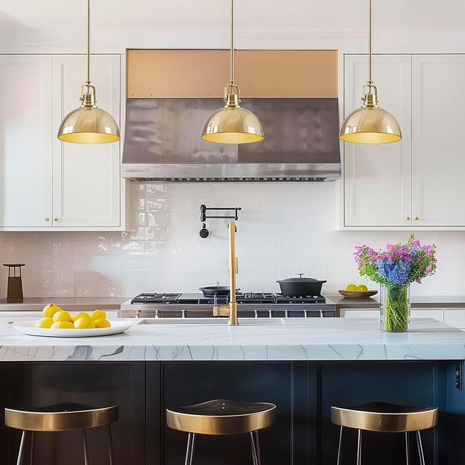 Kira Home Belle 9" Modern Industrial Gold Pendant Light with Dome Shade, Petit Retro Metal Gold Hanging Light, Cool Brass Finish