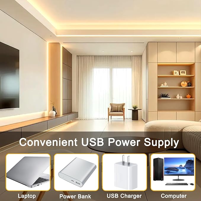 COB LED Strip Lights 5V USB Powered Dimmable LED Rope Lights 3000K Warm White 6.6ft TV Backlights,Flexible LED Strip Lights Under Cabinet Light for Bedroom,Kitchen,Shelf Lighting