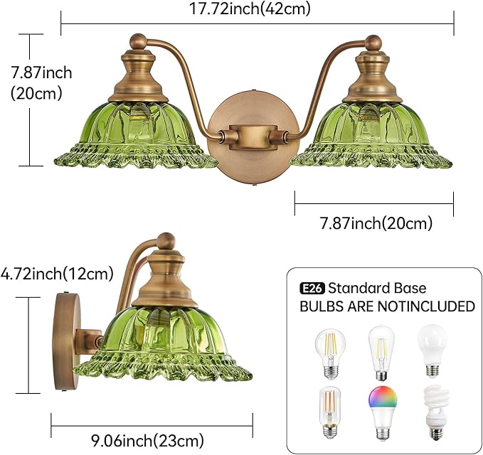 XIEDUN Green 2 Light Vanity Light Bathroom Light Vintage Bathroom Light Fixtures
