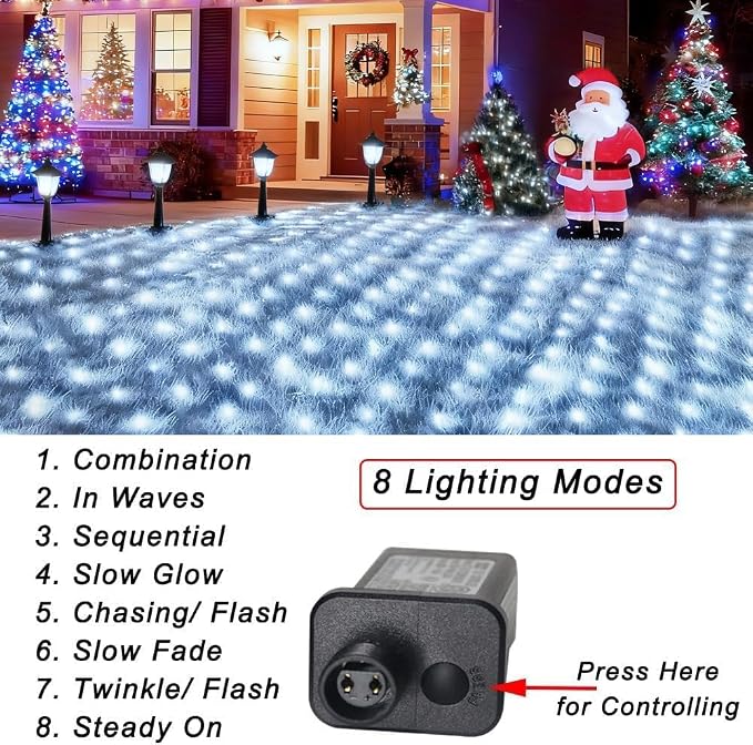 White Net Lights Outdoor, 300 LED Christmas Net Mesh Lights for Bushes 14.8x4.9 ft, 8 Modes Waterproof Twinkle String Light Connectable for Christmas Hedge Yard Garden Party Decor