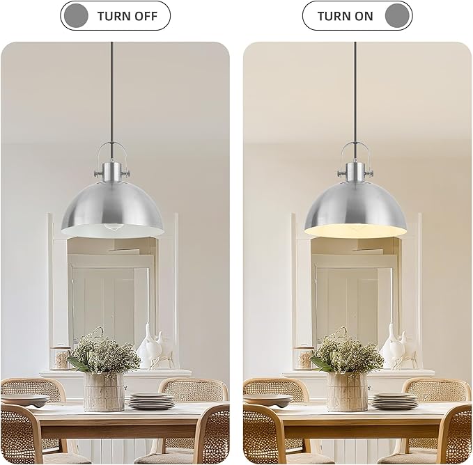 12 Inch Farmhouse Pendant Lights, Brushed Nickel Pendant Lighting for Kitchen Island, lndustrial Adjustable Height Hanging Light for Barn, Dining Room, 1 Pack