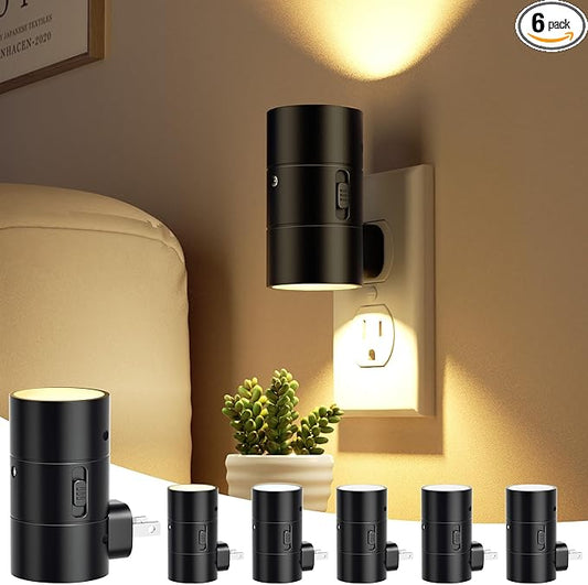 JOFIOS Night Lights Plug Into Wall,3 Color Temperatures LED Night Light Plug in,Dusk to Dawn Sensor,0-100LM Adjustable Brightness,Dimmable Night Lights for Hallway Bathroom Stair Bedroom,Black,6 Pack
