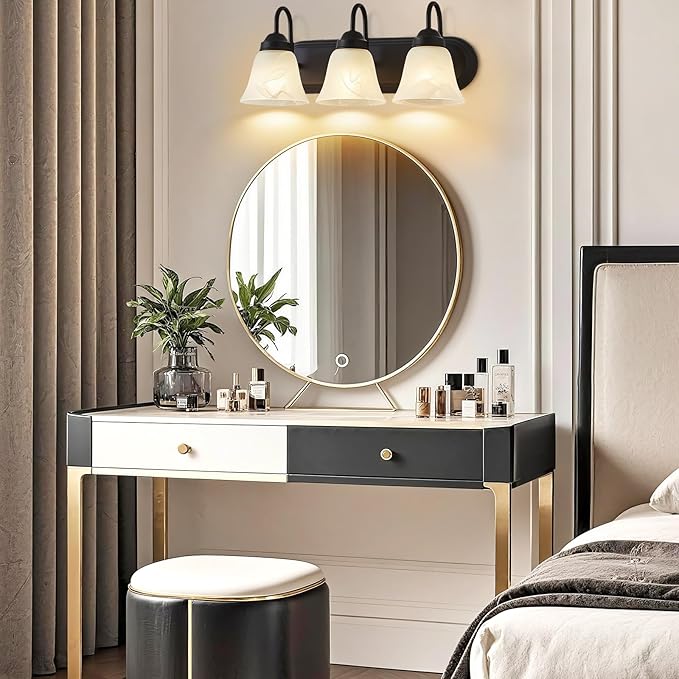 EJIAXIN Bathroom Light Fixtures Over Mirror, Black 3 Light Vanity Light for Bathroom Vintage Lighting Fixtures Wall Lamp Vanity Lights Apply for Mirror Living Room Cabinet Bedroom