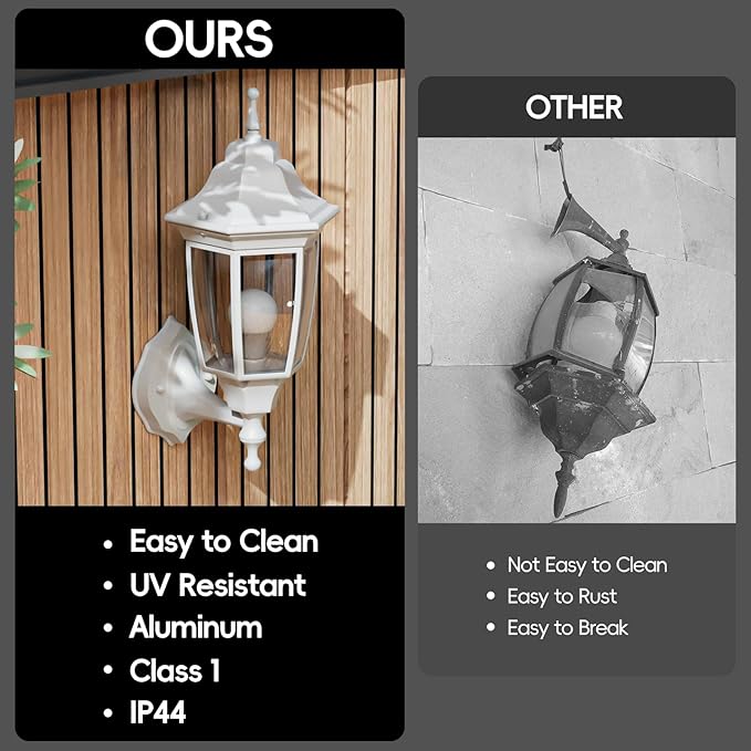EMART Outdoor Front Porch Light, Exterior Anti-Corrosion, Waterproof Aluminum & Glass Shades Wall Lamp Fixture, Modern Sconce Lantern for Outside, House, Garage - 1 Pack, White （Bulb Included）