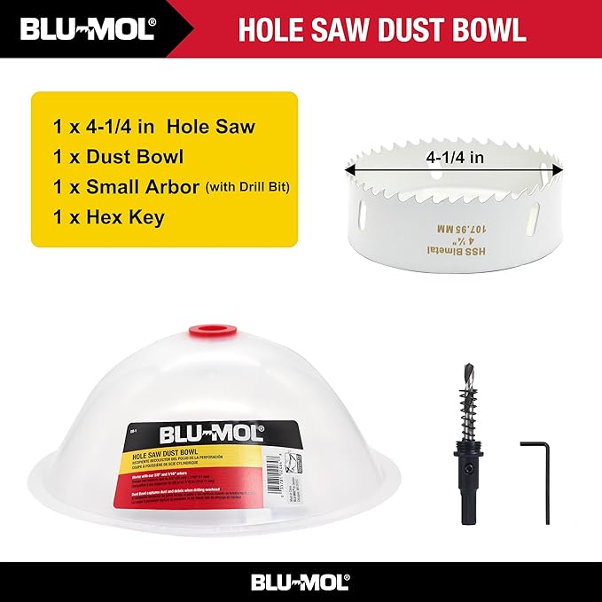 Disston 4 1/4” Bi-Metal Recessed Light kit with Blu-MOL Flexible Dust Bowl. Used to Place Recessed Light and new LED Recessed Lights