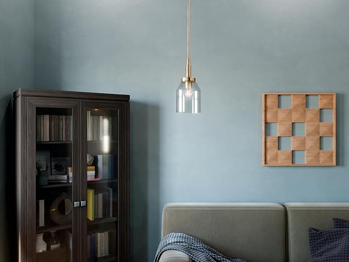 Kichler Madden 1-Light Mini Pendant with Clear Glass in Champagne Bronze, Sloped Ceiling Compatible, for Game Room, Bar, Island, Billiards Table or Kitchen (15" x 7"), 52725CPZ
