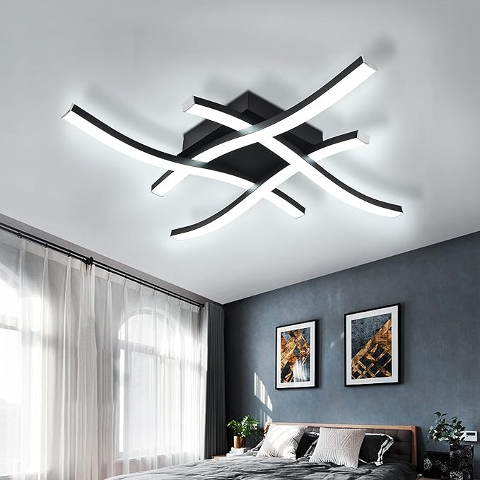 EDISLIVE Modern Dimmable LED Ceiling Light Curved 4-Light 18 in Minimalist Flush Mount Ceiling Light Fixture Lamp for Bedroom Foyer Kitchen 6000K 24W Black