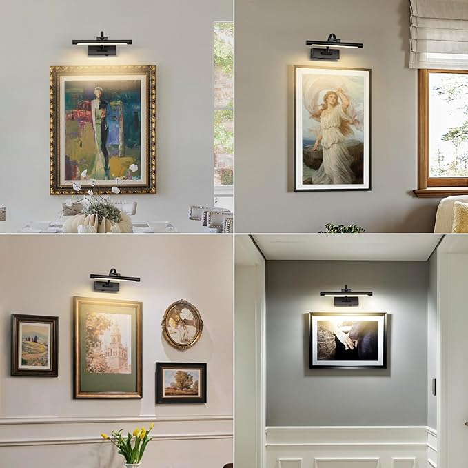 DESOOP Battery Operated Picture Lights for Wall Black Art Light Wireless Gallery Lights with Timer and Remote 12 Inch 2W Warm White