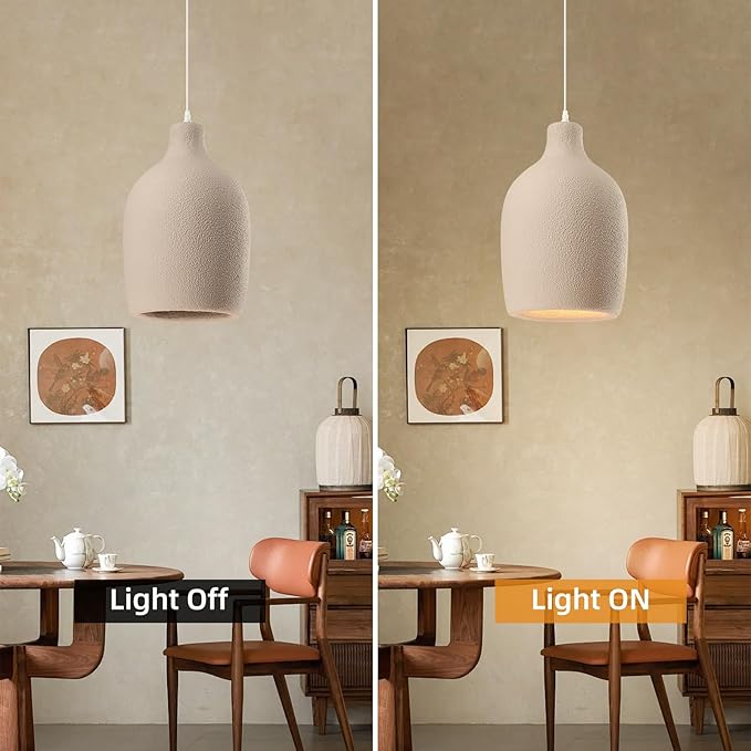 JAYMP Wabi Sabi Pendant Light for Dining Room Kitchen Island Light Hallway Restaurant Hanging Lamp E26 Base Japanese Style Wine Bottle Shape Fixture, 1 Pack (Light Brown,C Shape, D26×H46cm)