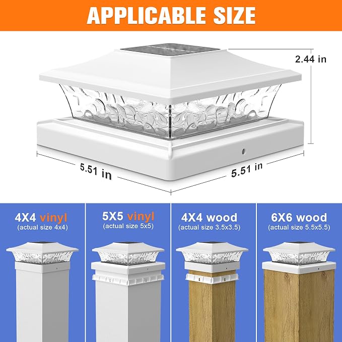 APONUO Solar Post Cap Lights with 8 RGB Solid Colors & Multicolor Flow - 16 Pack Fence Post Solar Lights, IP65 Waterproof - Fits 4x4 5x5 6x6 Wood & Vinyl Posts - White