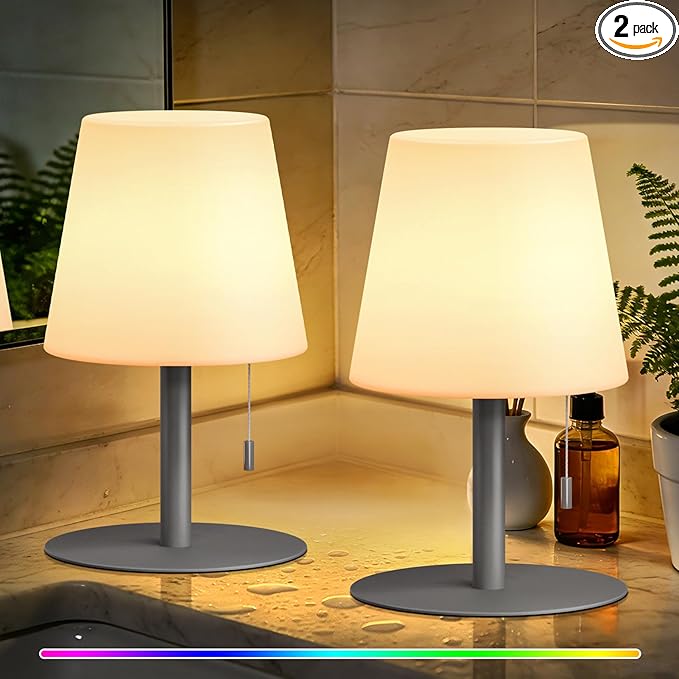 uuffoo Shower Lamp Waterproof 8 Colors, Shower Light Rechargeable Cordless Battery Operated, LED Outdoor Table Lamps Dimmable Portable for Indoor Outdoor Bathroom Home Patio (2PCS Gray)