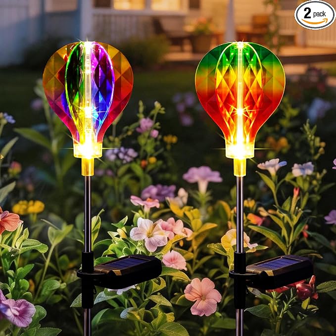 Solar Garden Lights Outdoor Decor, 2 Pack Solar Lights Outdoor Decorative Waterproof with Unique 3D-Cut Design, Garden Stake Light for Yard Patio Pathway Lawn Decorations, Gifts for Mom Women