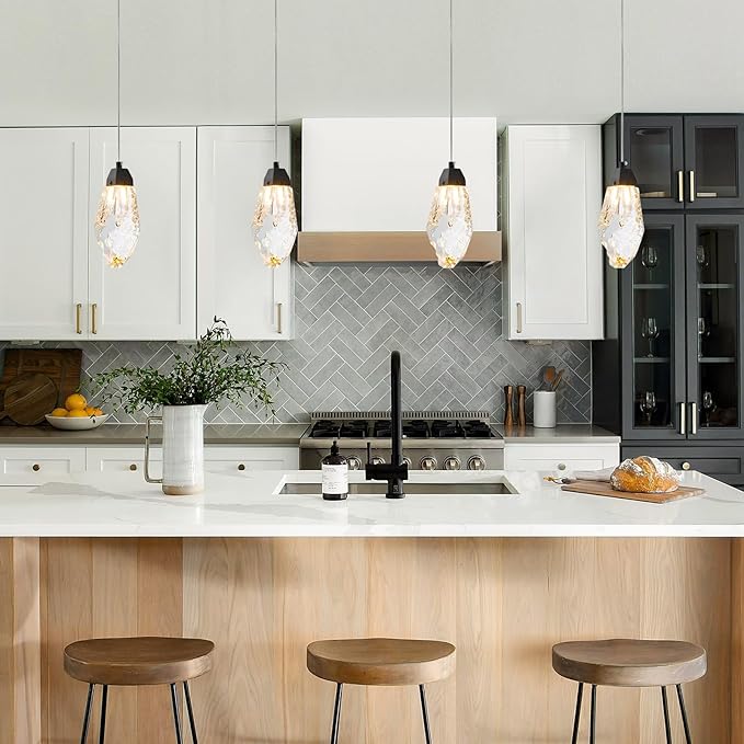Black Crystal Pendant Light with Prism Crystals and LED Enhance Kitchen Island, Bathroom, Bedroom, and Bar Ambiance