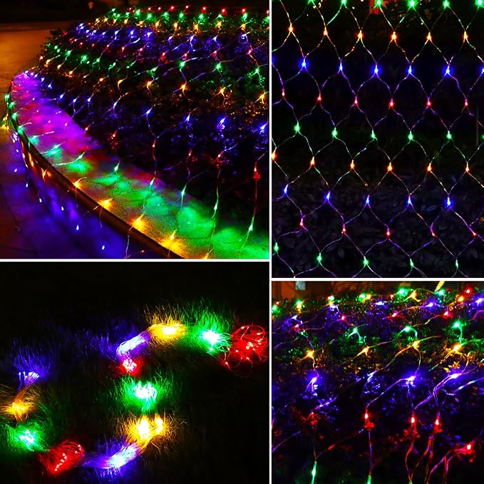 LED Net Light Christmas Mesh Lights, 240LED Timer Tree Warp Fairy Lights Outdoor Hanging String Light for Christmas, Halloween, Garden, Walkway, Bushes Decor-9.8ft x 6.6ft(Colorful)
