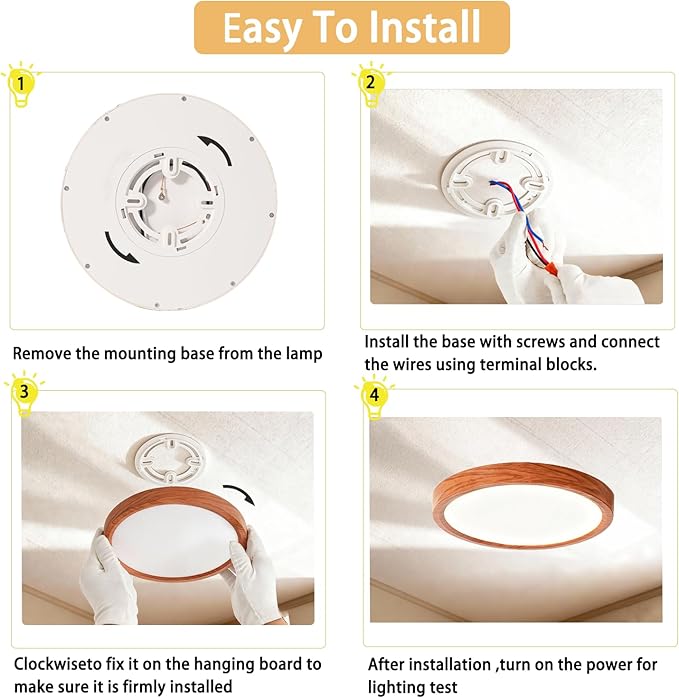COTULIN 9 Inch LED Wood Grain Flush Mount Ceiling Light Fixtures Set of 2, Modern 22W Round Flat Overhead 3000K-4000K-6000K Selectable Ceiling Lamps for Bedroom, Living Room, Kitchen, Entryway