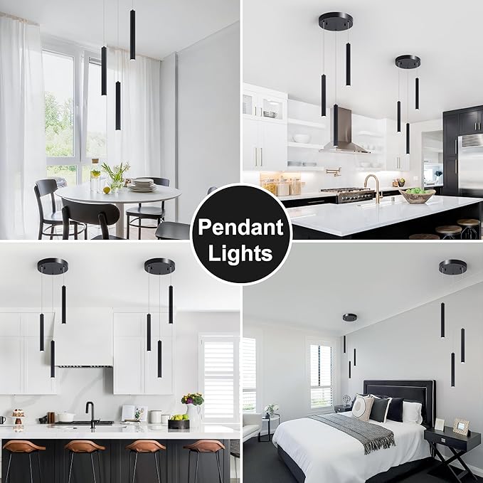 3-Light Modern Pendant Lights with Adjustable Height, Matte Black Finish Dimmable Hanging Light, 3000-6000K Pendant Lighting for Kitchen Island Dining Room (Black, 3-Light)