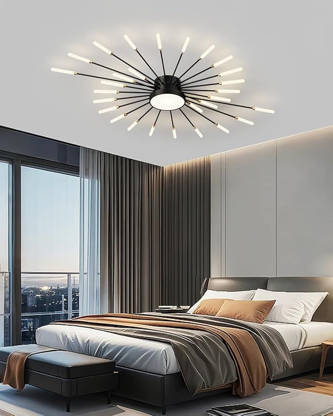 Ceiling Light Modern LED Ceiling Lamps,Flower Shape Ceiling Lights,Flush Mount Chandelier,Metal Acrylic Ceiling Lamps,Living Room Light Fixtures Ceiling for Bedroom,Dining Room(Black,28+1 Heads)