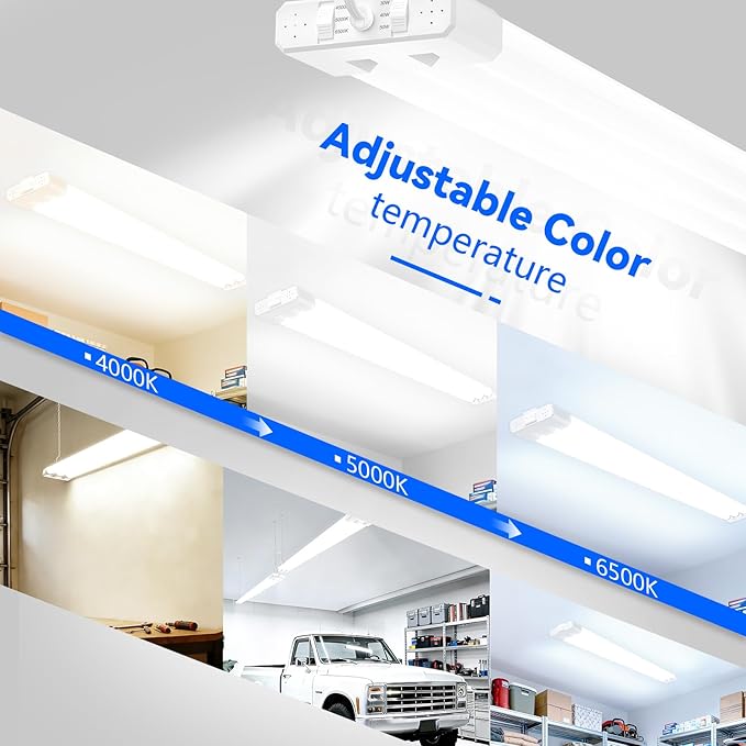 JESLED 4FT LED Shop Lights, 3CCT Selectable 4000K/5000K/6500K, Adjustable 30W/40W/50W, 7500LM(300W Eqv), Linkable Utility LED Light for Garage, Plug & Play, Ceiling or Hanging Mount, ETL, 2-Pack