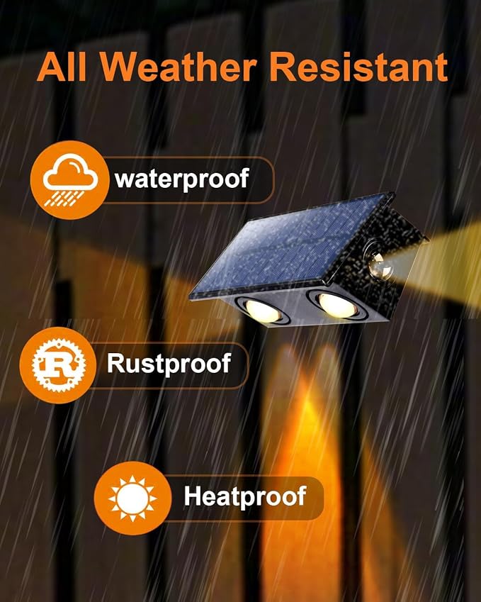 8 Pack 3-Side Solar Fence Lights Outdoor Waterproof with Warm White LED Spot Lens, for Wall, Deck, Patio, Yard, Rail, Garage, Pool, Designed for Enhanced Security, Easy Install