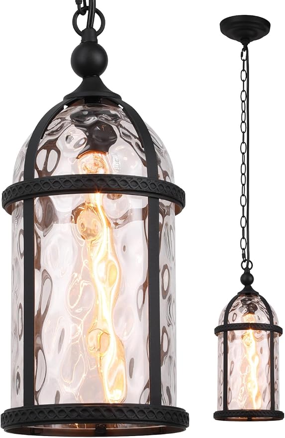 LEONLITE 18 Inch Outdoor Pendant Light, Industrial Style Outdoor Hanging Lights, Vintage Exterior Hanging Lantern, Max 60W E26 Base, Outside Chandelier Ceiling Light Fixture for Porch Entrance Foyer