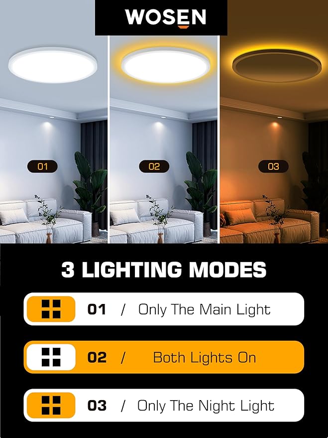 6 Pack 12 Inch LED Flush Mount Ceiling Light with Night Light 2000K, 3000K-6000K 5 Color Temperature 24W 2400LM Ultra-Slim Ceiling Light Fixture with Remote, Round Ceiling Lights for Bedroom, Kitchen