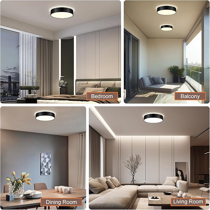 YURNYQ Black LED Flush Mount Ceiling Lights, Modern Dimmable 5CCT Close to Ceiling Light, Simple Overhead Round Kitchen Lighting Fixtures for Bedroom Hallway Entryway Living Room, 15.8 Inch