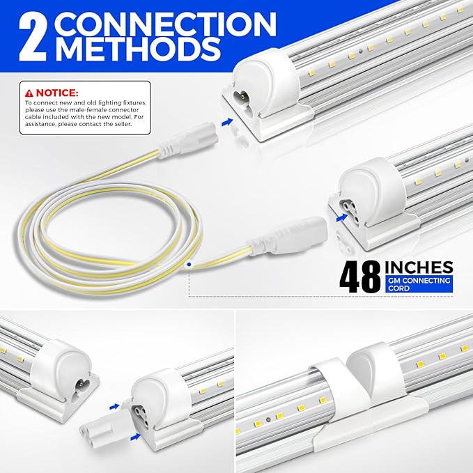 Barrina LED Shop Light, 4FT 40W 5500LM 5000K Daylight White, V Shape, Clear Cover, Linkable with Plug, T8 LED Tube Lights, ETL Listed, 10 Packs