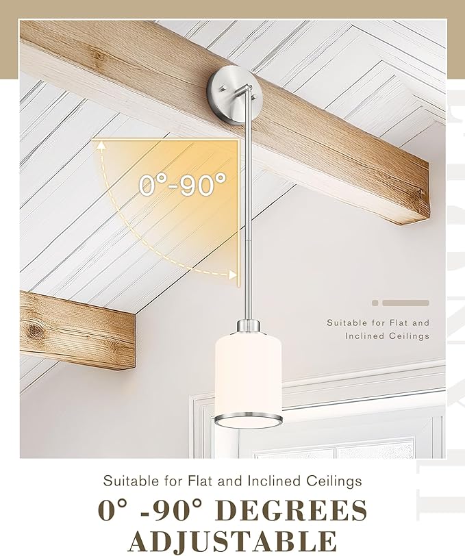 Beionxii Brushed Nickel Pendant Lights Kitchen Island 2 Pack, Hanging Lights Fixtures with Milk Glass, Kitchen Pendant Lighting Over Island, Hanging Lights for Sink Dining Room Entryway, BX-PL02BN-2