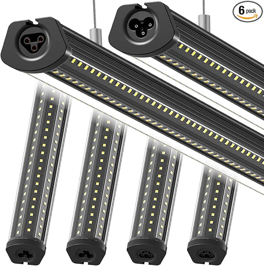 Barrina T8 LED Shop Lights 8FT, 140W 17000LM 5000K, U-Shaped 3 Rows LED Garage Lights, Linkable, Hanging & Flush Mount, 8 Foot Commercial LED Shop Lights for Garage, Workshop, Kitchen, 6 Packs, Black