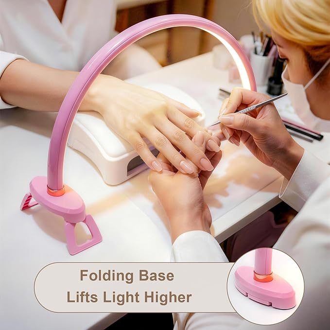 Half Moon Light for Nail Desk 16 inch Nail Desk Light Half Moon Lamp Portable Arch Lamp Dimmable with Foldable Bracket for Desk Salon Table Use, 3 Color Temperature